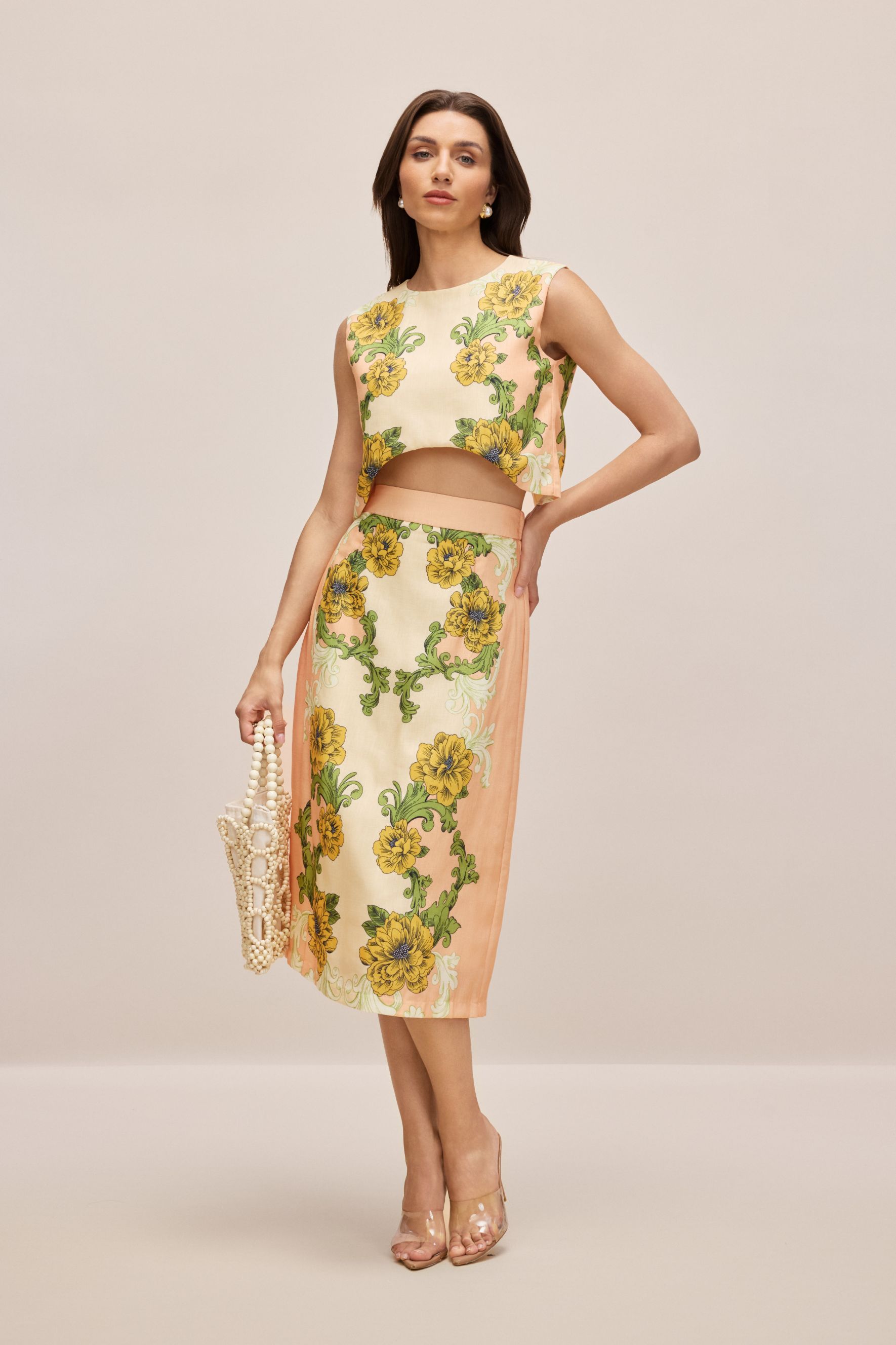 Valerie Floral Print Crop Top Skirt Set