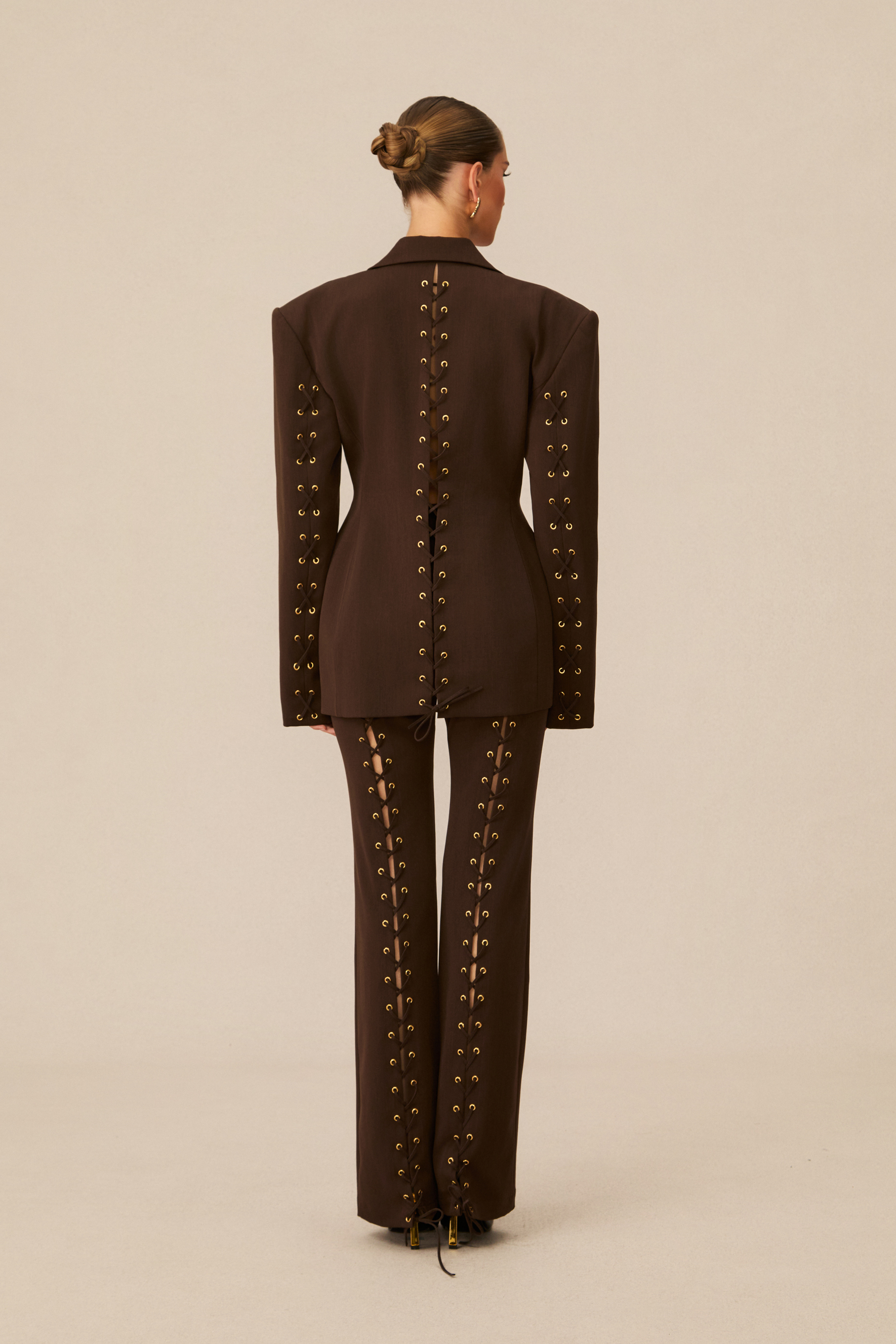 Joanna Lace Up Wide Shoulder Blazer & Trousers Set