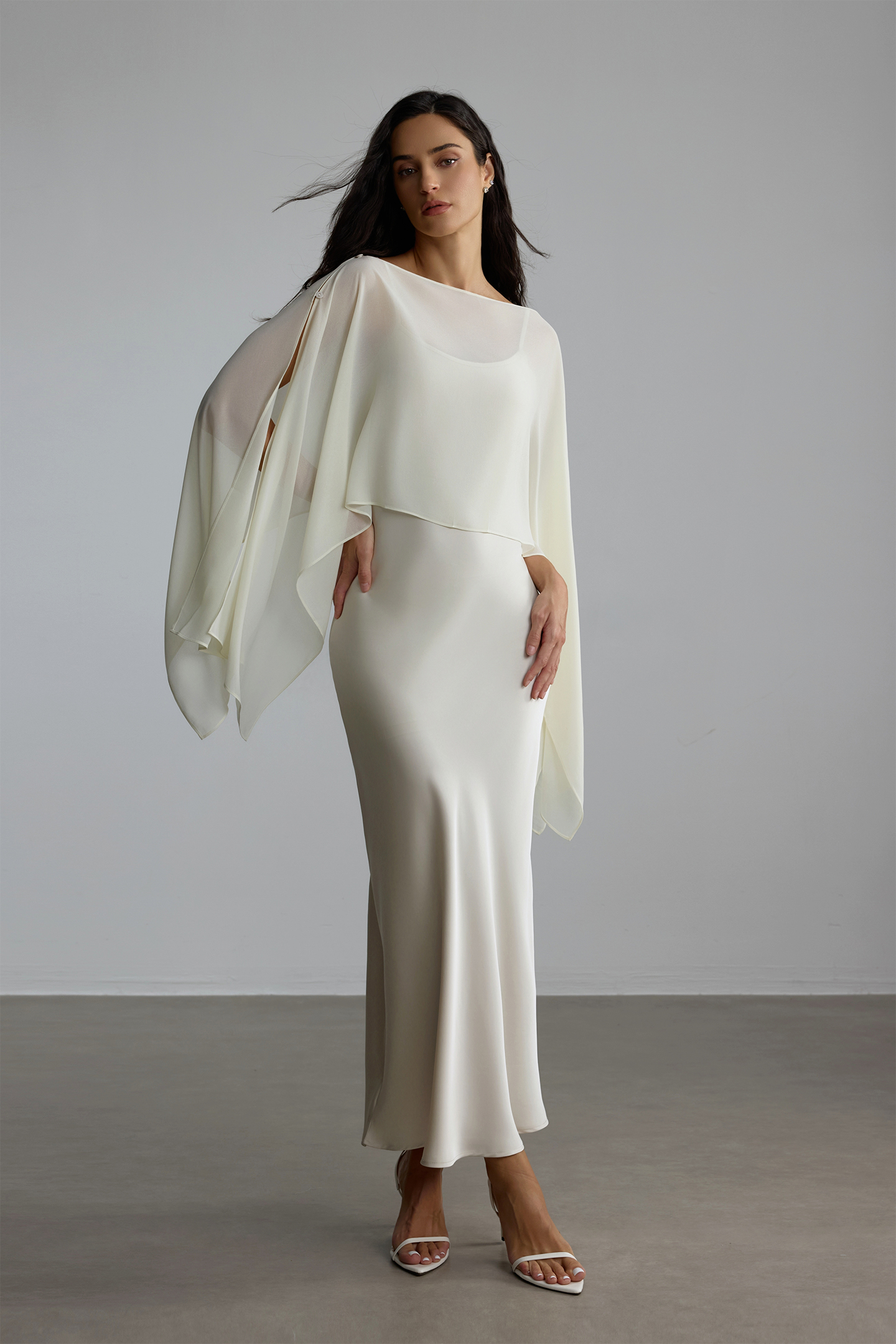 Elena Spaghetti Strap Maxi Dress With Cape Blouse