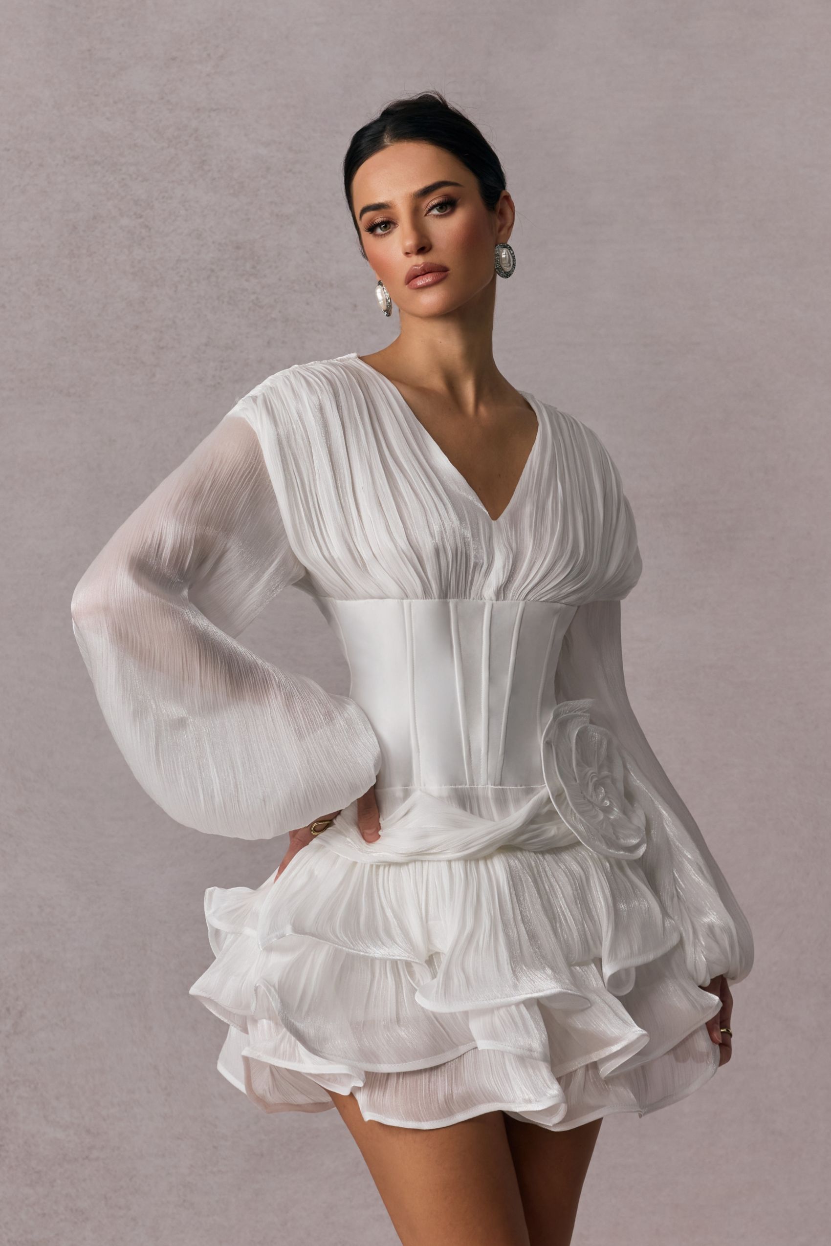 Quintina Floral Applique V-neck Mini Dress