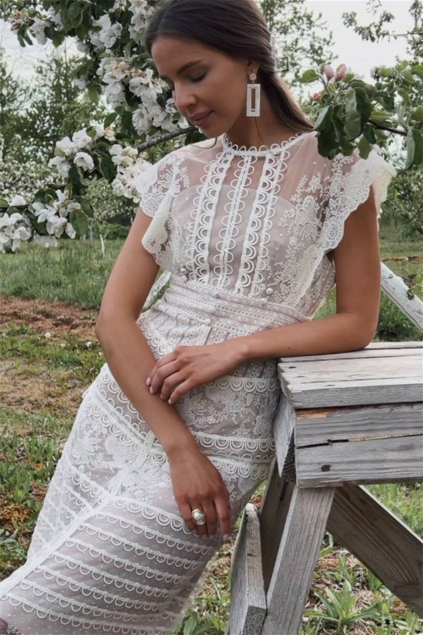 Lydia Flower Embroidered Mesh Midi Dress