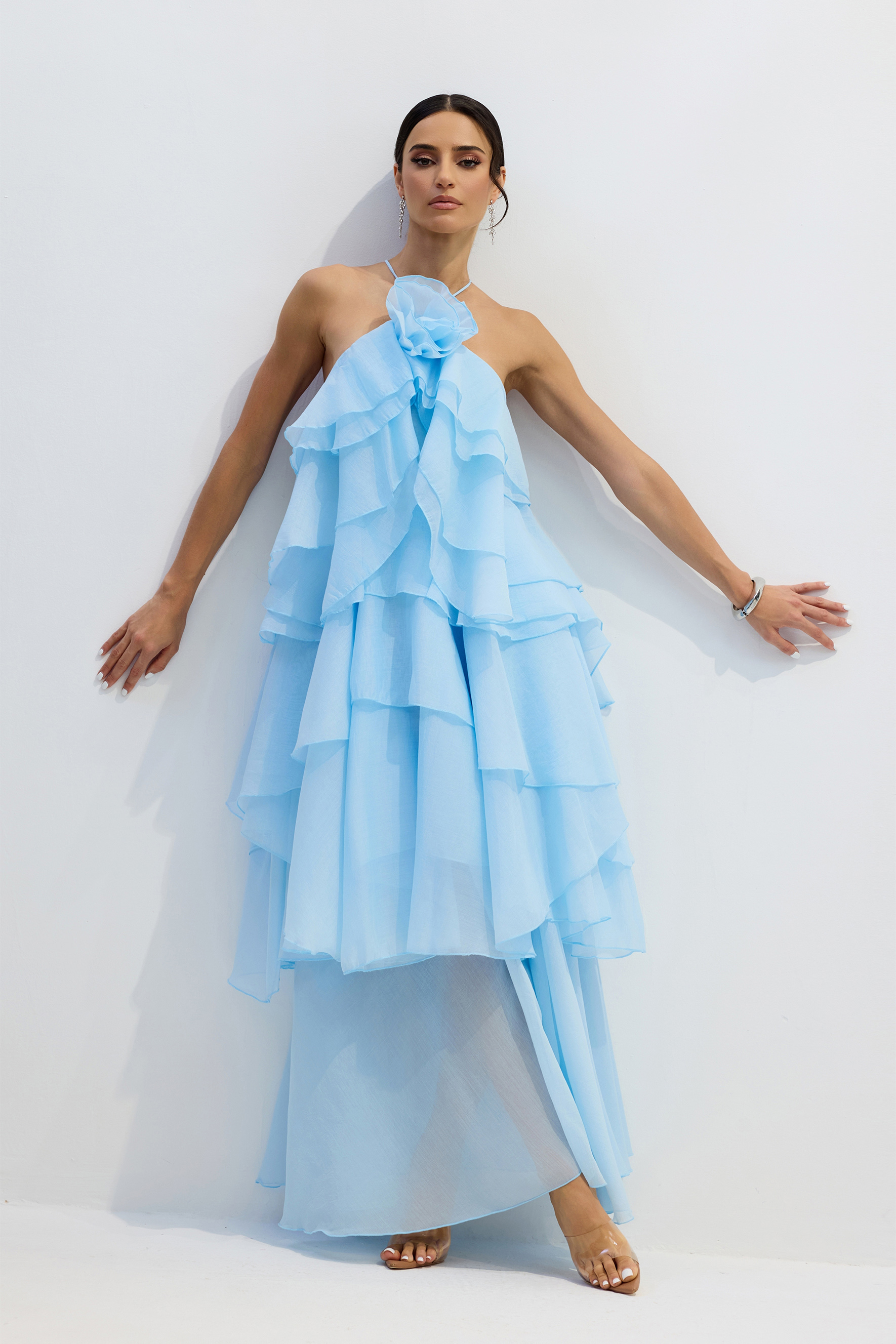 Sibley Halterneck Tiered Ruffle Maxi Dress