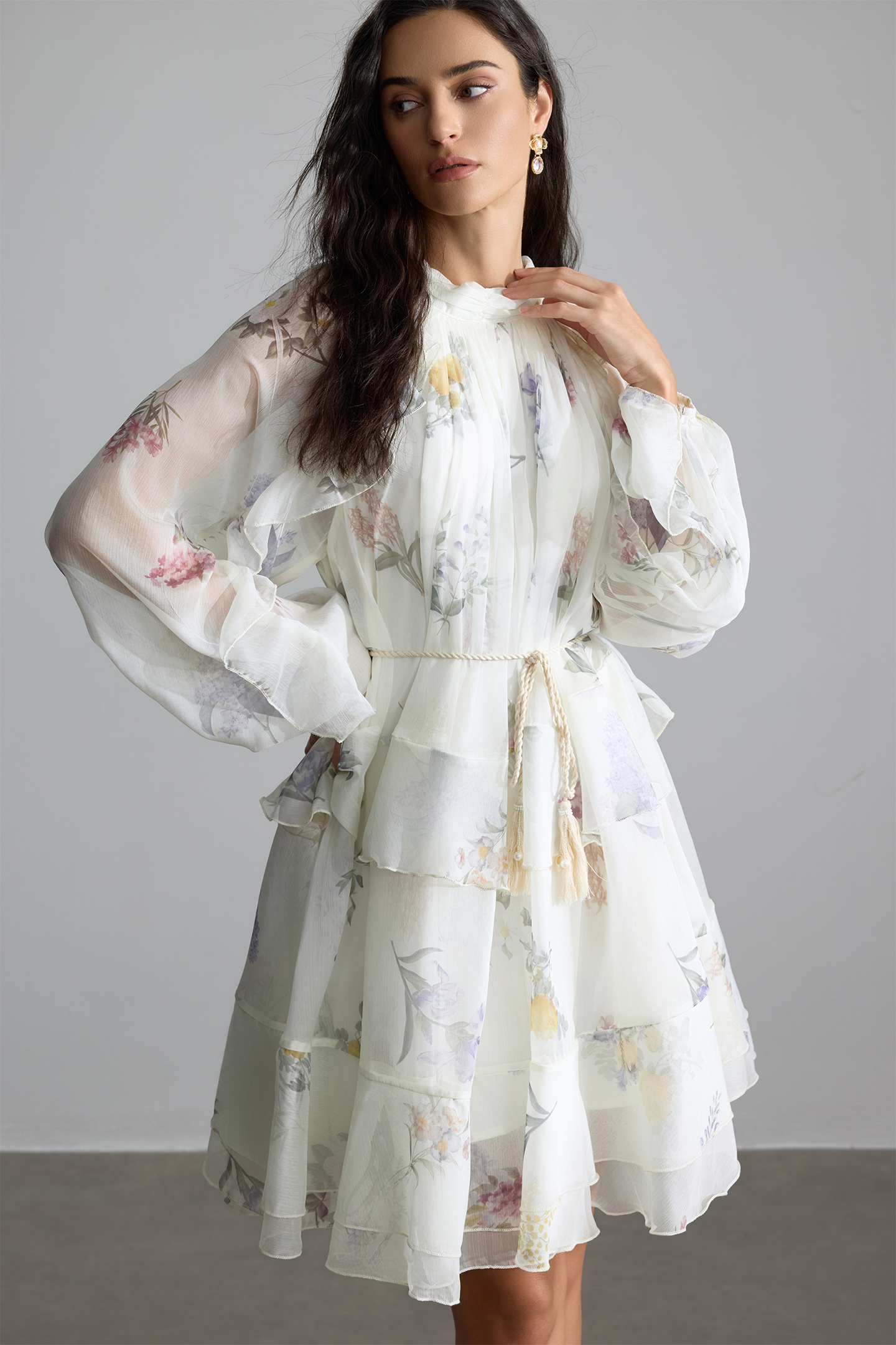 Felicia Floral Print Tiered Mini Dress