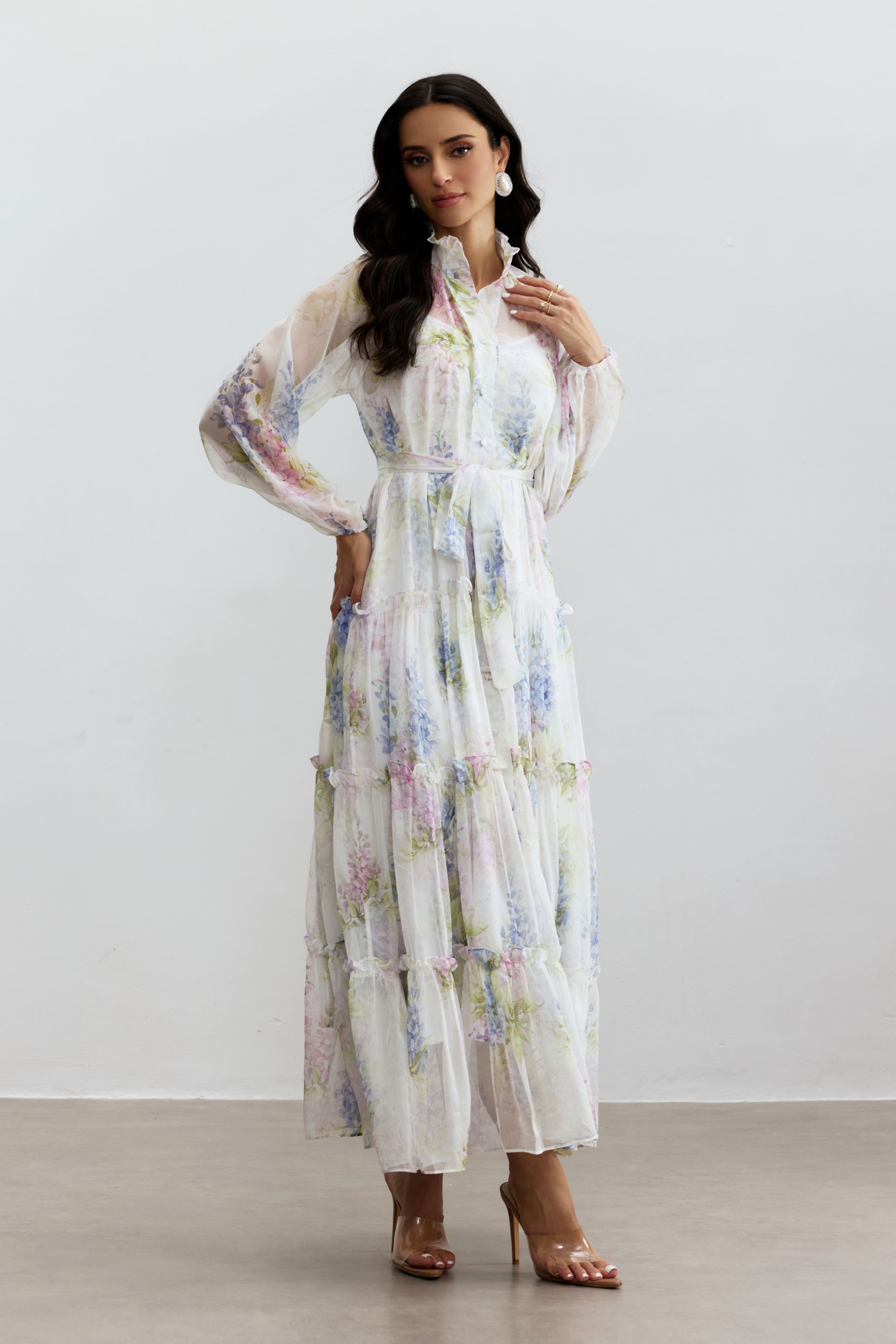 Angelica Floral Print Tiered Ruffle Maxi Dress