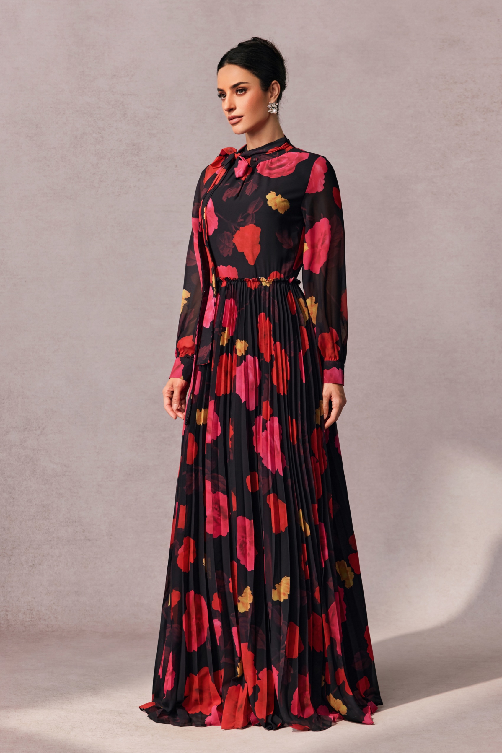 Adela Floral Printed Long Sleeve Maxi Dress