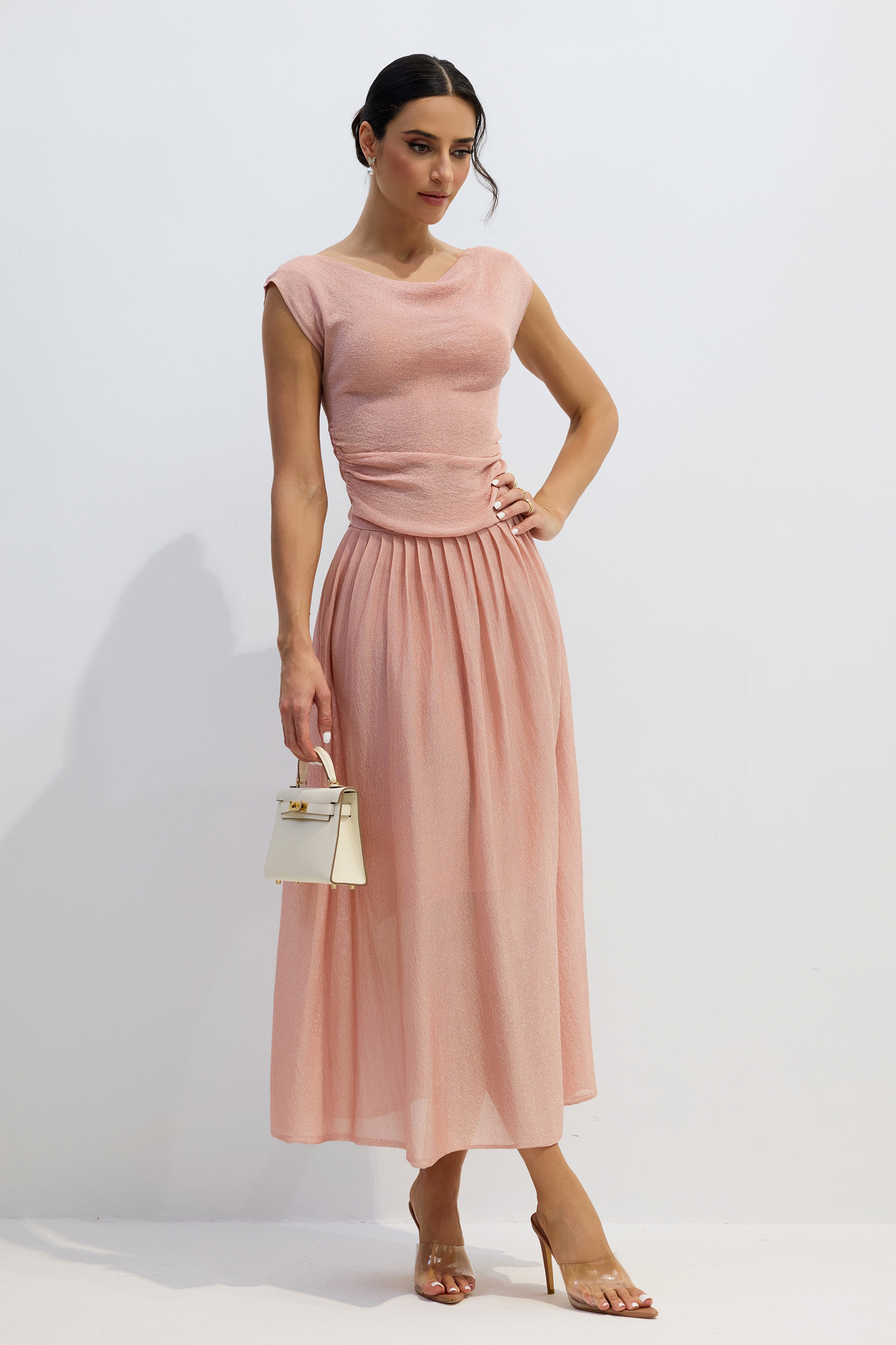 Lois Cap Sleeve Ruched Top & Skirt Set