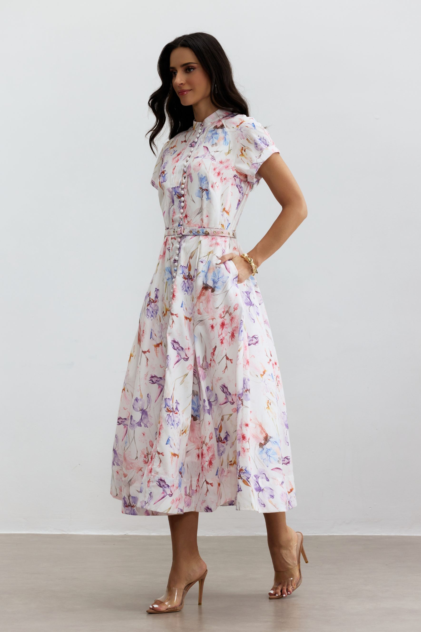 Muriel Floral Print Short Sleeve Midi Dress