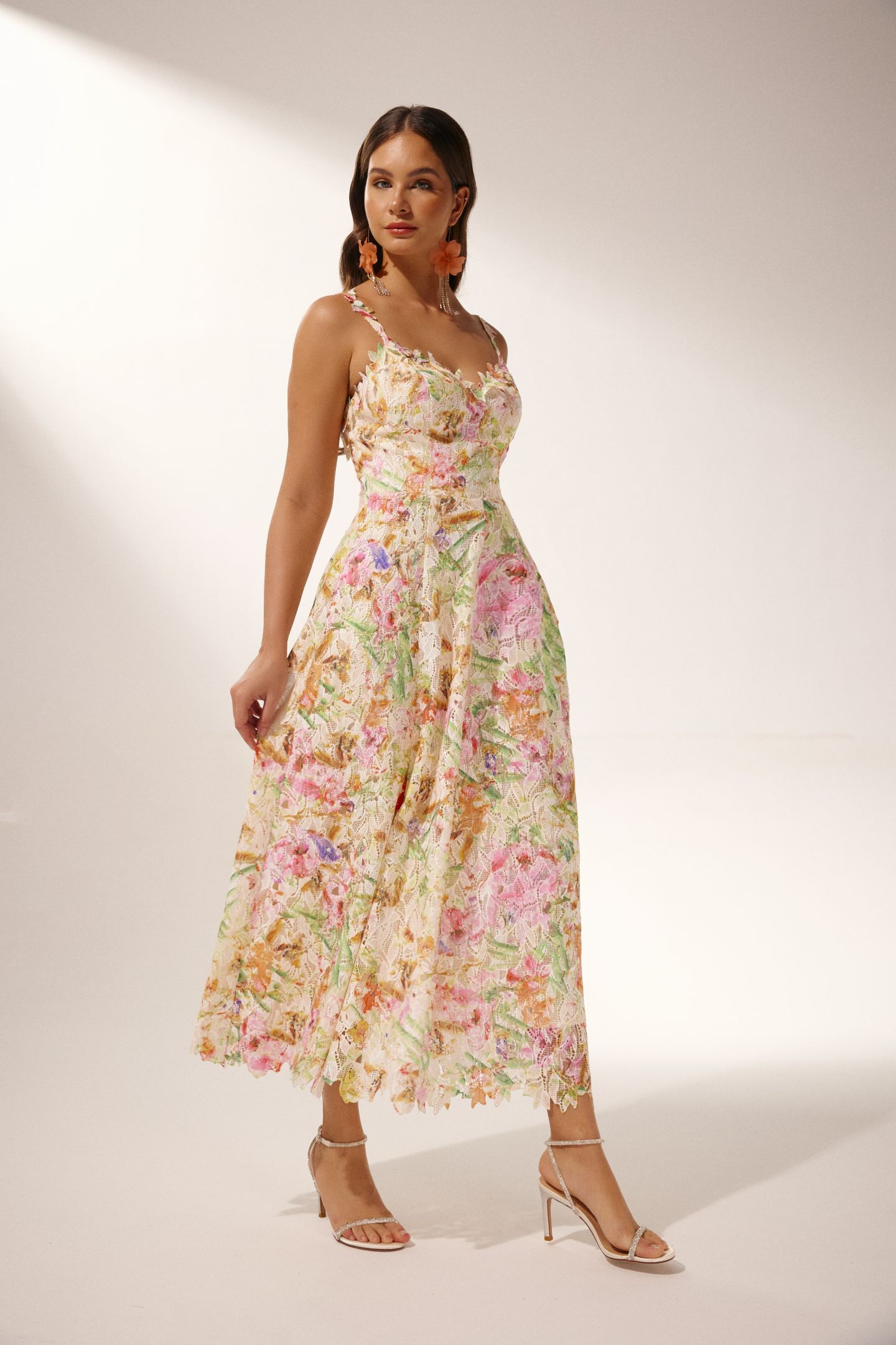 Violet Floral Embroidered Lace Midi Dress