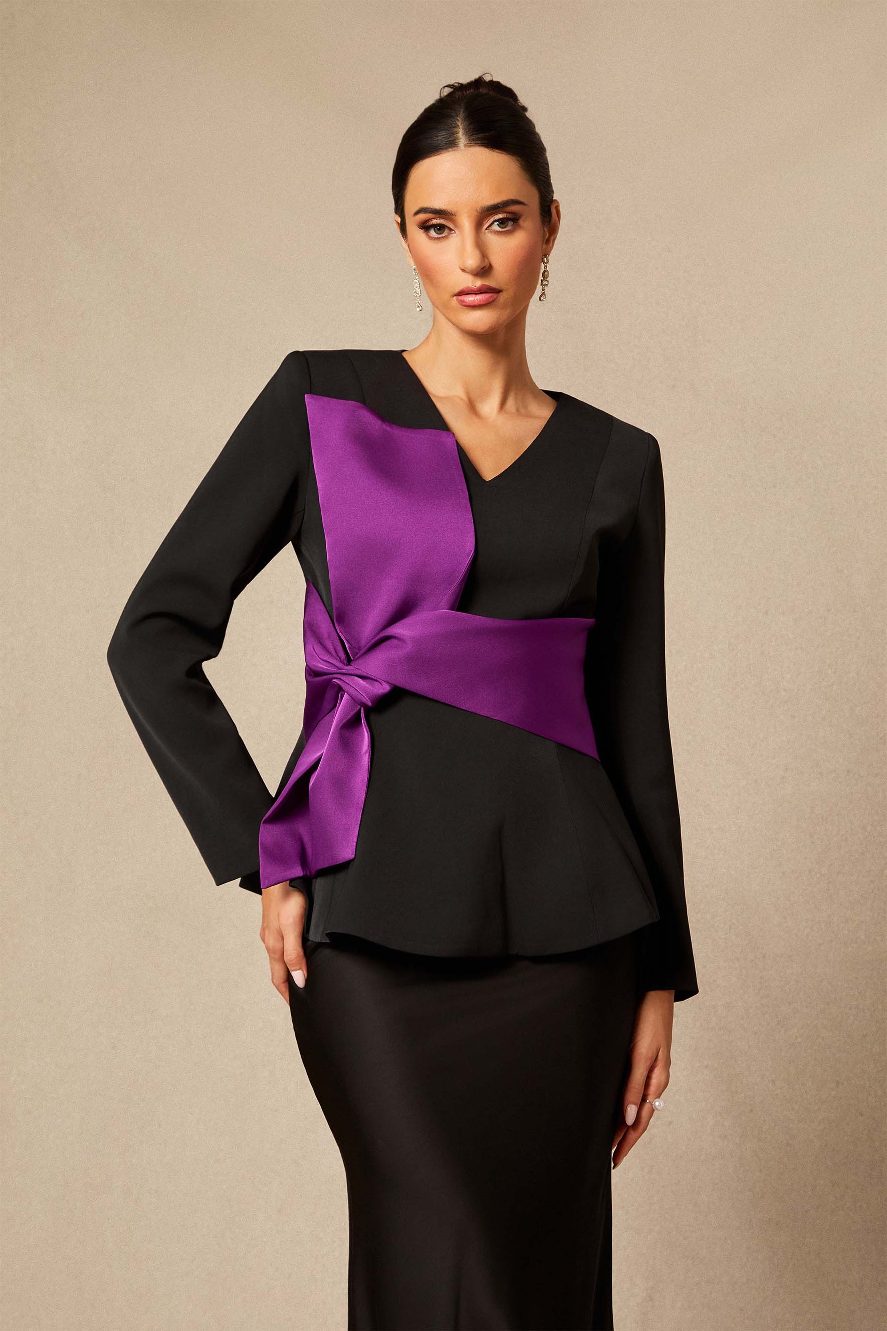 Tanya Contrast Bow Peplum Top