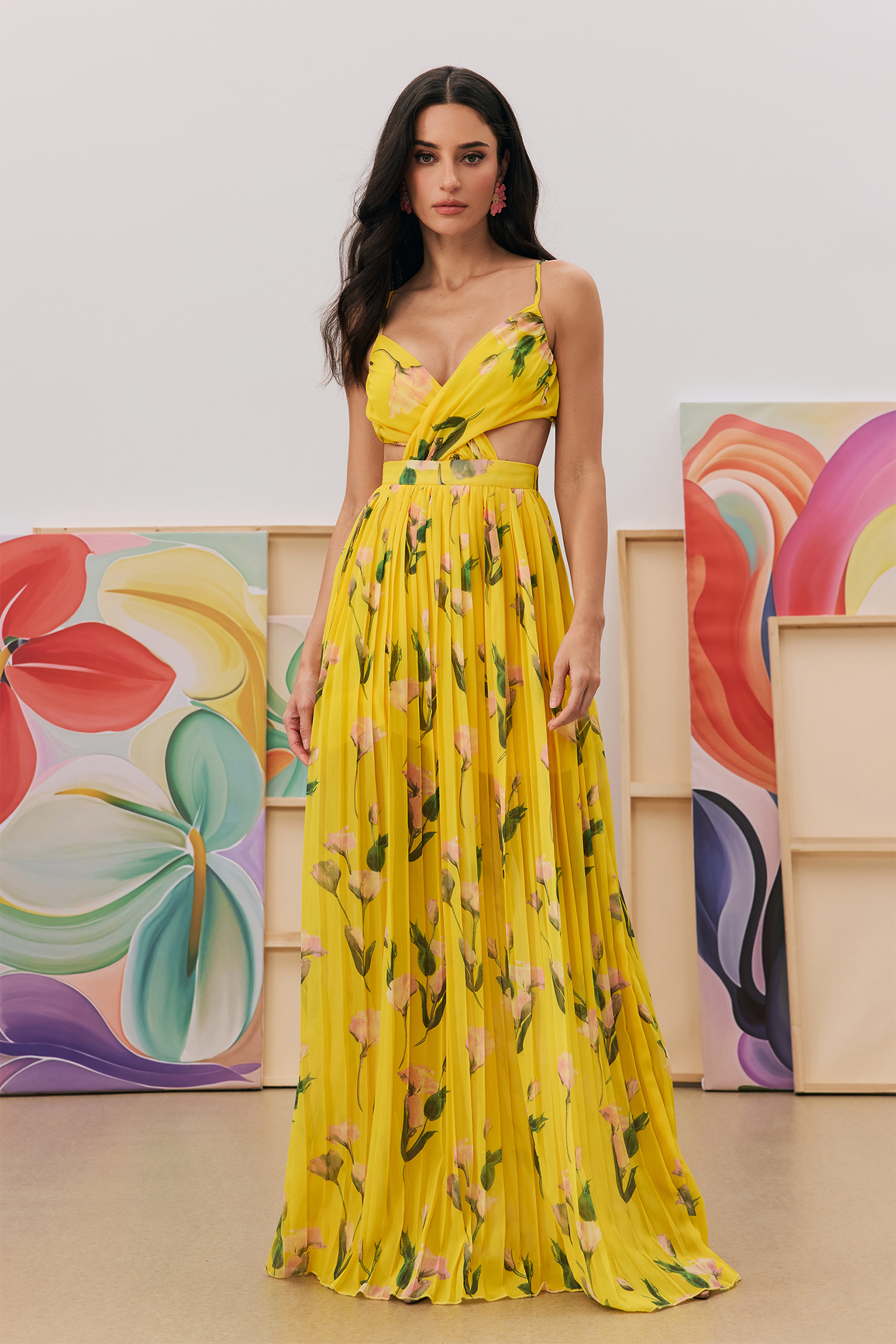 Norma Floral Print Pleated Maxi Dress