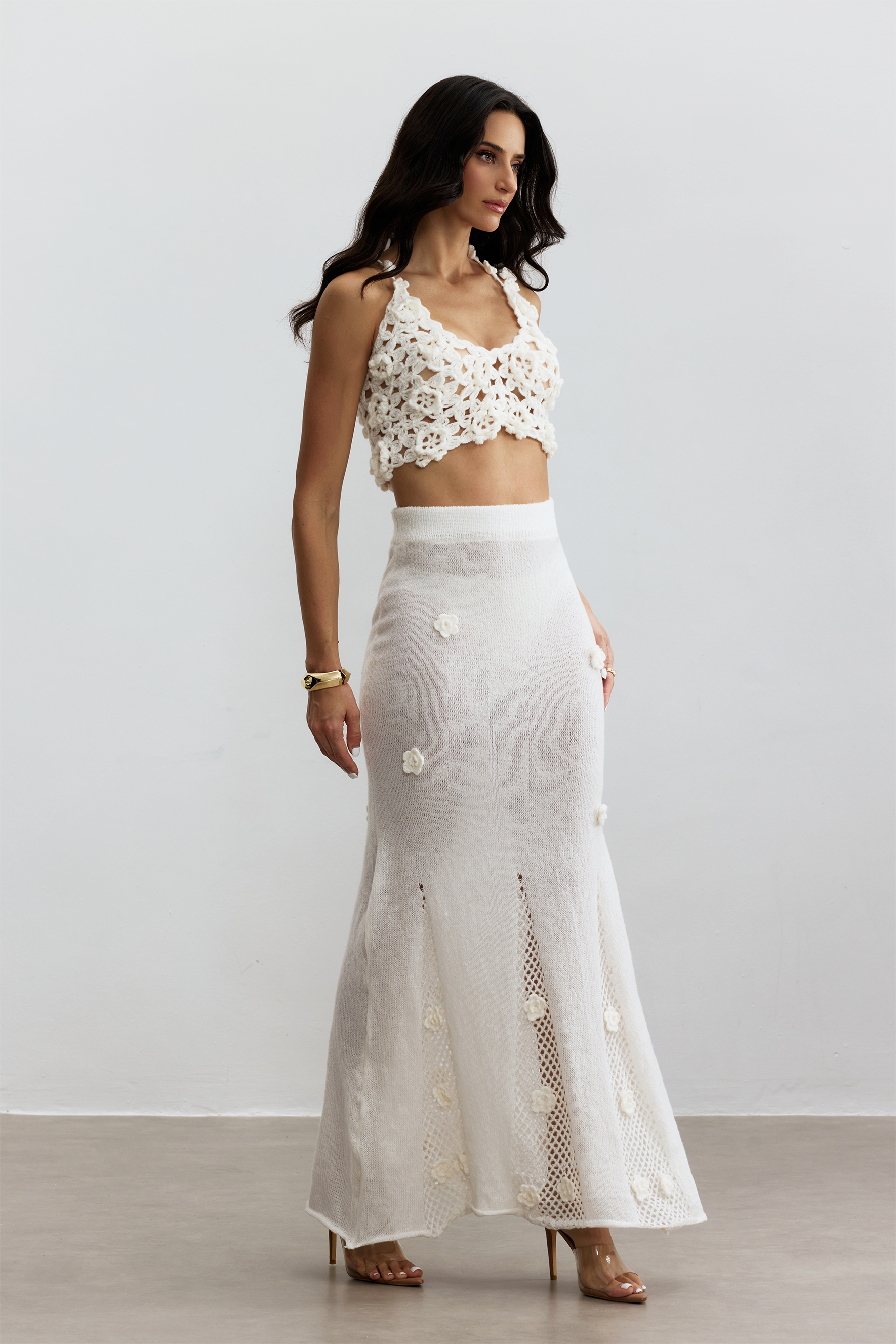 Misty Floral Applique Crochet Skirt Set