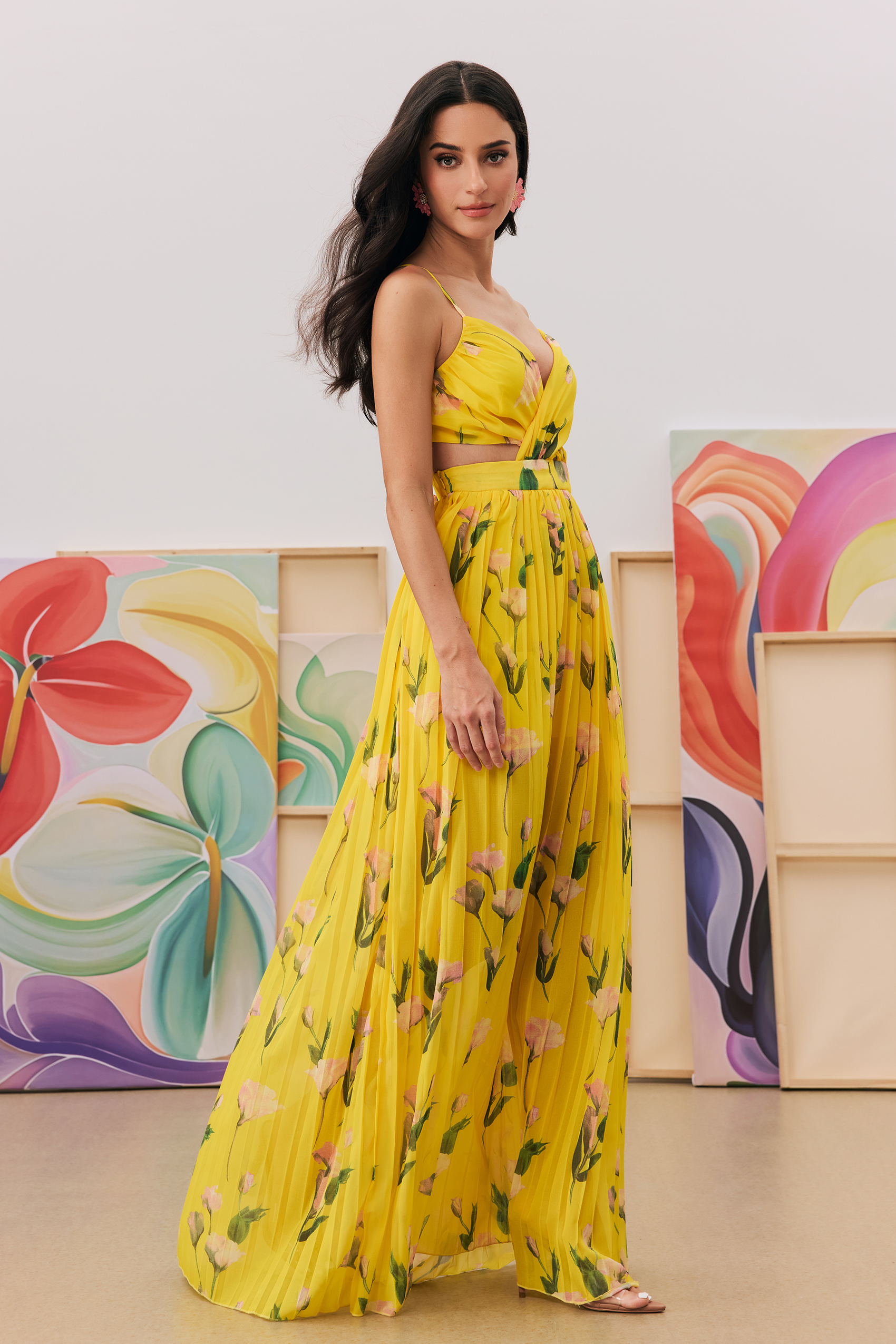 Norma Floral Print Pleated Maxi Dress